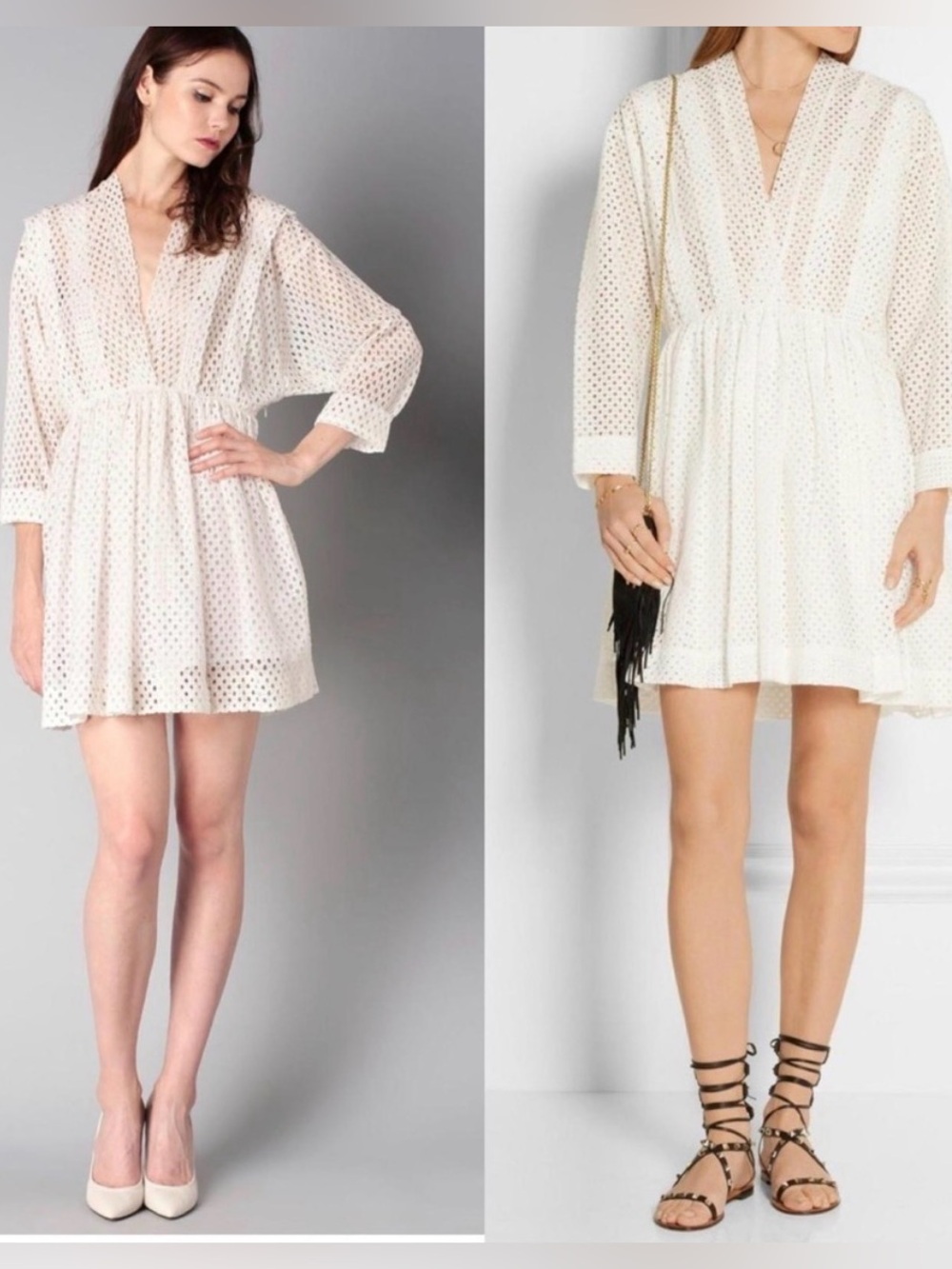 IRO Leonore Perforated V-Neck White Mini Dress size 4